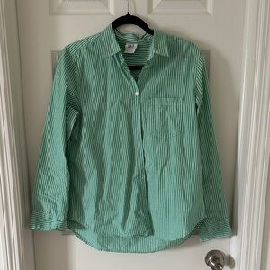 GAP Green and White Vertical Stripe Button-Down Shirt